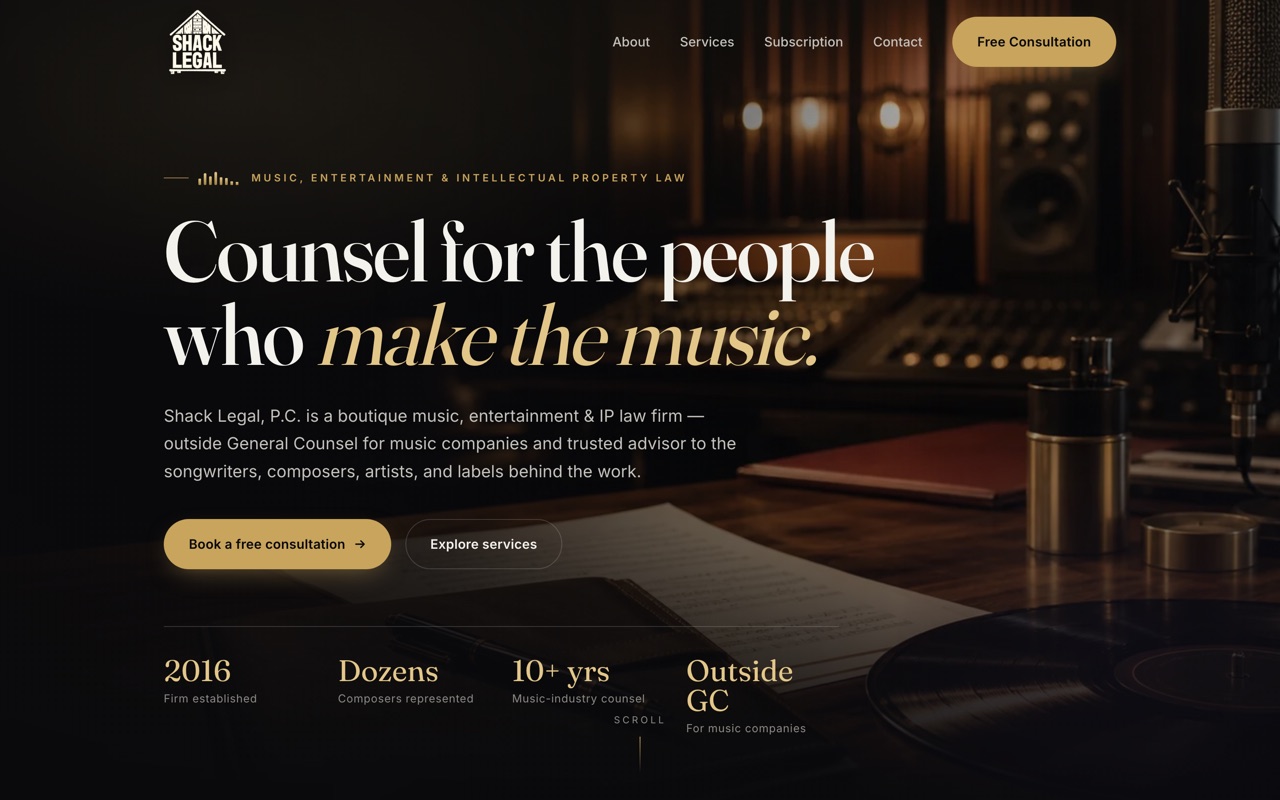 Shack Legal law firm website homepage